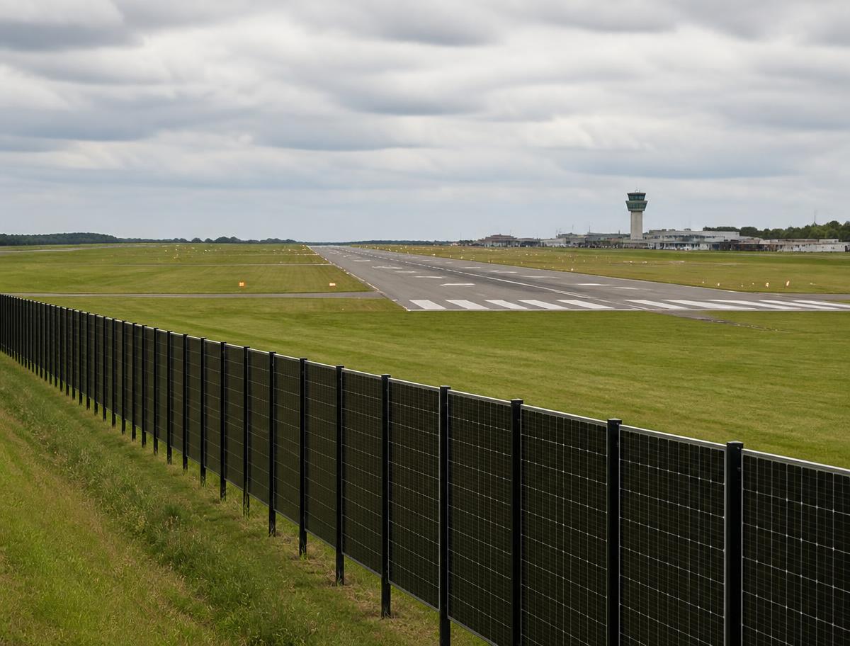 Vertical bifacial down the airfield edge